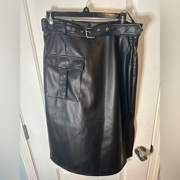 Noisy May Paula Cargo Faux Leather Midi Skirt size large NWOT - Picture 4 of 6